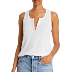 Vince Split Neck Linen Tank Medium